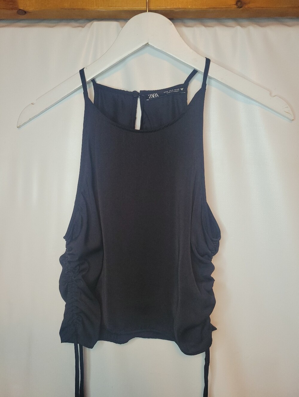 Zara Black Drawstring Adjustable Ruched Sides Cami Top - Picture 2 of 11
